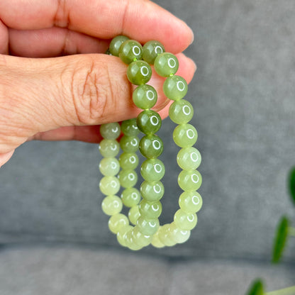 Natural Gradient Green Hetian Nephrite Jade Bracelet Size 8  mm