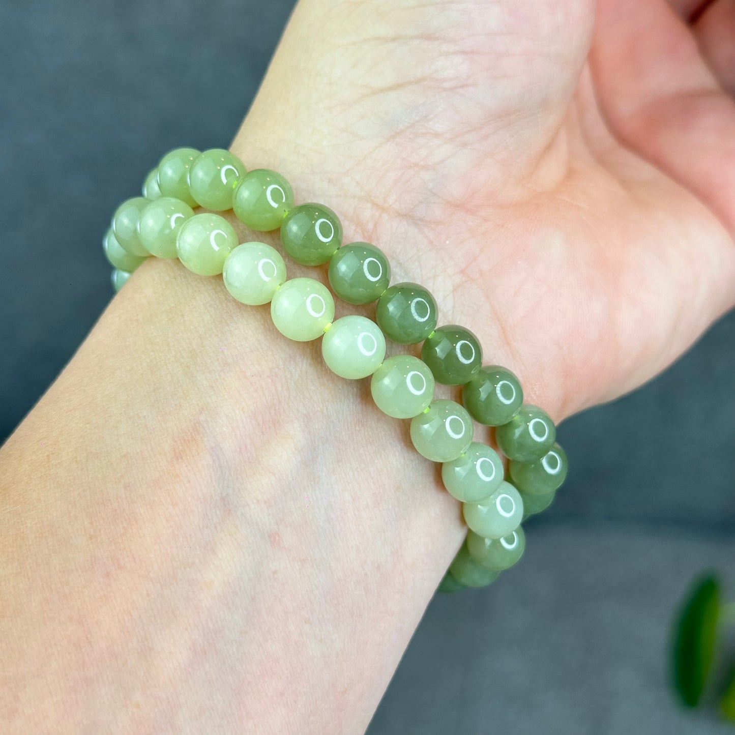 Natural Gradient Green Hetian Nephrite Jade Bracelet Size 8  mm