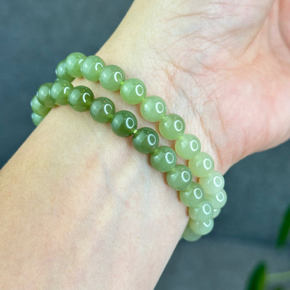Natural Gradient Green Hetian Nephrite Jade Bracelet Size 8  mm