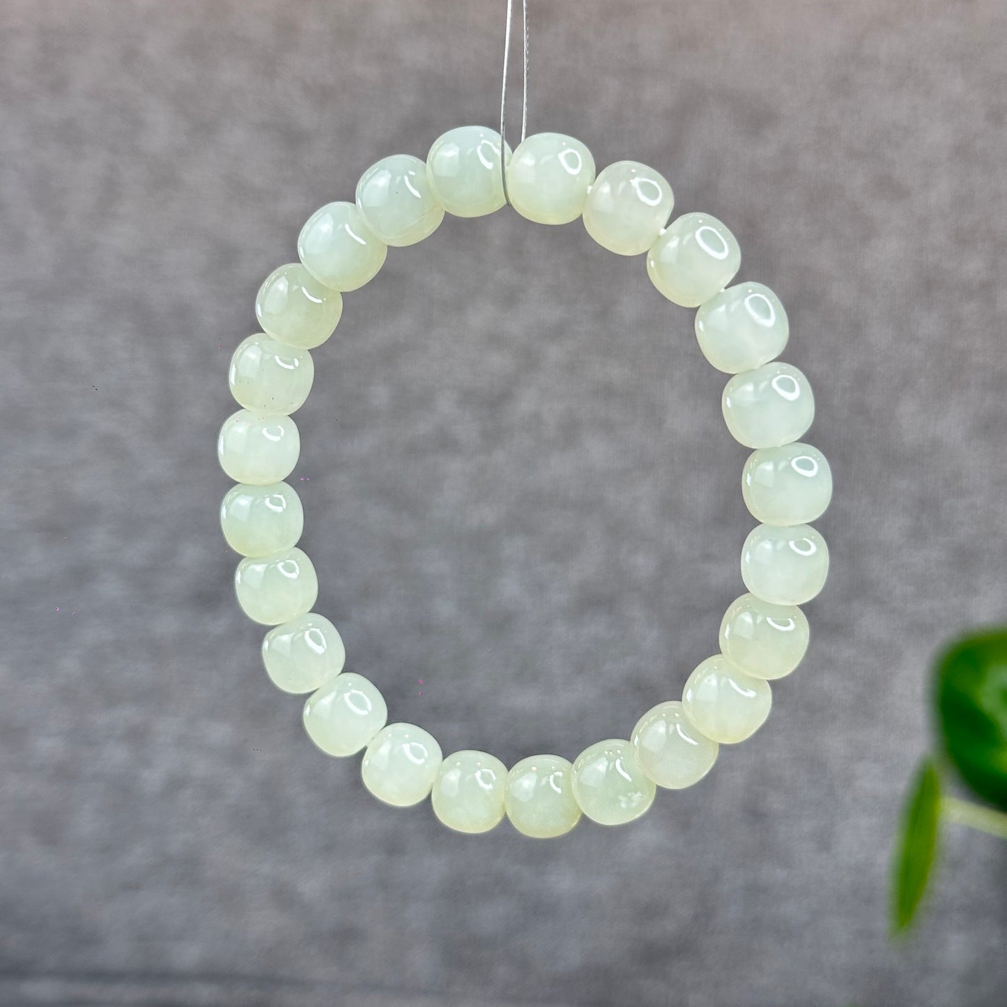 Natural Light Green Hetian Nephrite Jade Barrel Bracelet Size 8.8 mm