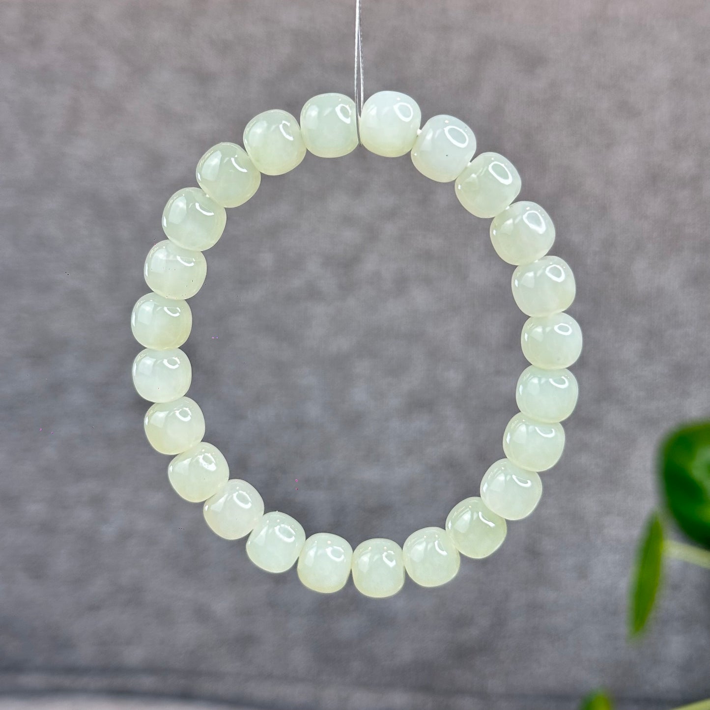 Natural Light Green Hetian Nephrite Jade Barrel Bracelet Size 8.8 mm