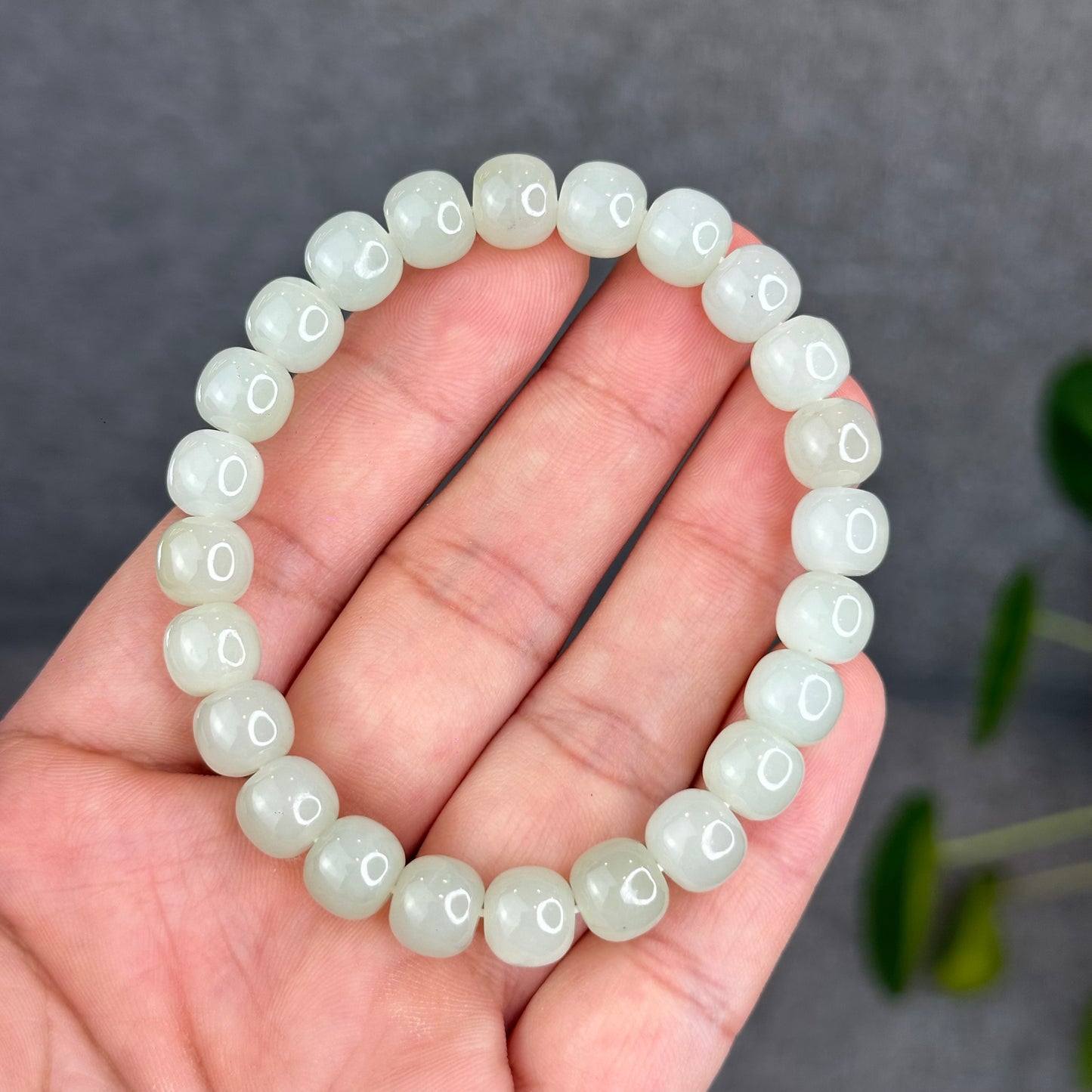 Natural Light Green Hetian Nephrite Jade Barrel Bracelet Size 8.8 mm