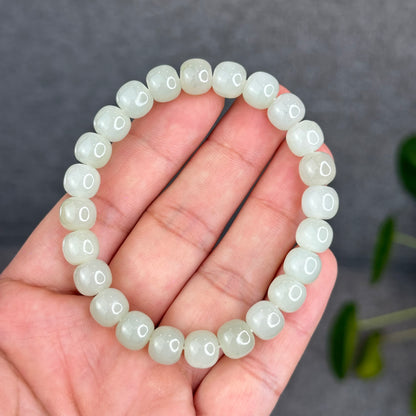 Natural Light Green Hetian Nephrite Jade Barrel Bracelet Size 8.8 mm