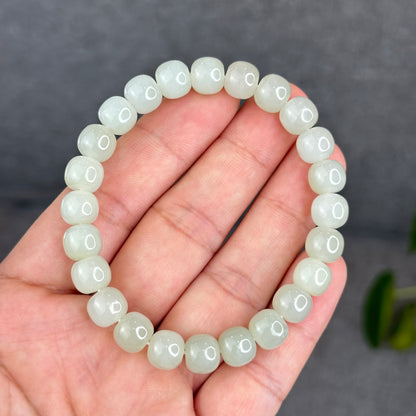 Natural Light Green Hetian Nephrite Jade Barrel Bracelet Size 8.8 mm