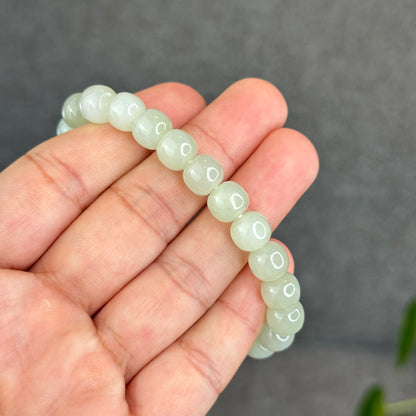 Natural Light Green Hetian Nephrite Jade Barrel Bracelet Size 8.8 mm