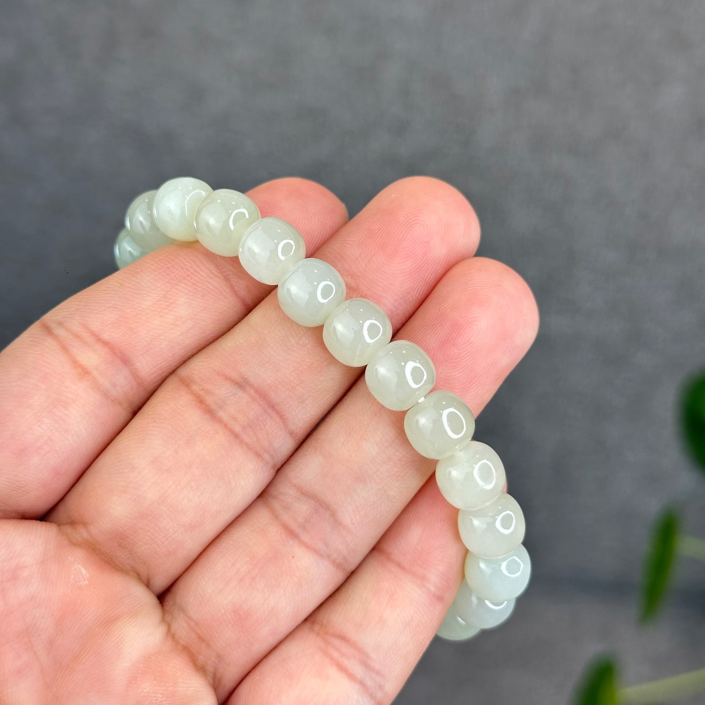 Natural Light Green Hetian Nephrite Jade Barrel Bracelet Size 8.8 mm