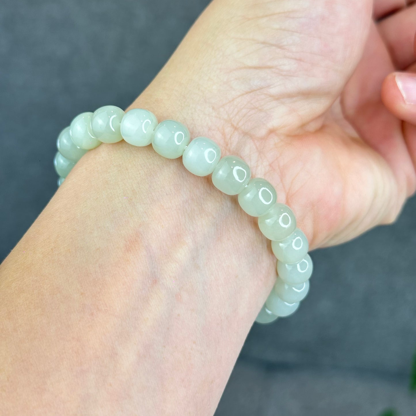 Natural Light Green Hetian Nephrite Jade Barrel Bracelet Size 8.8 mm