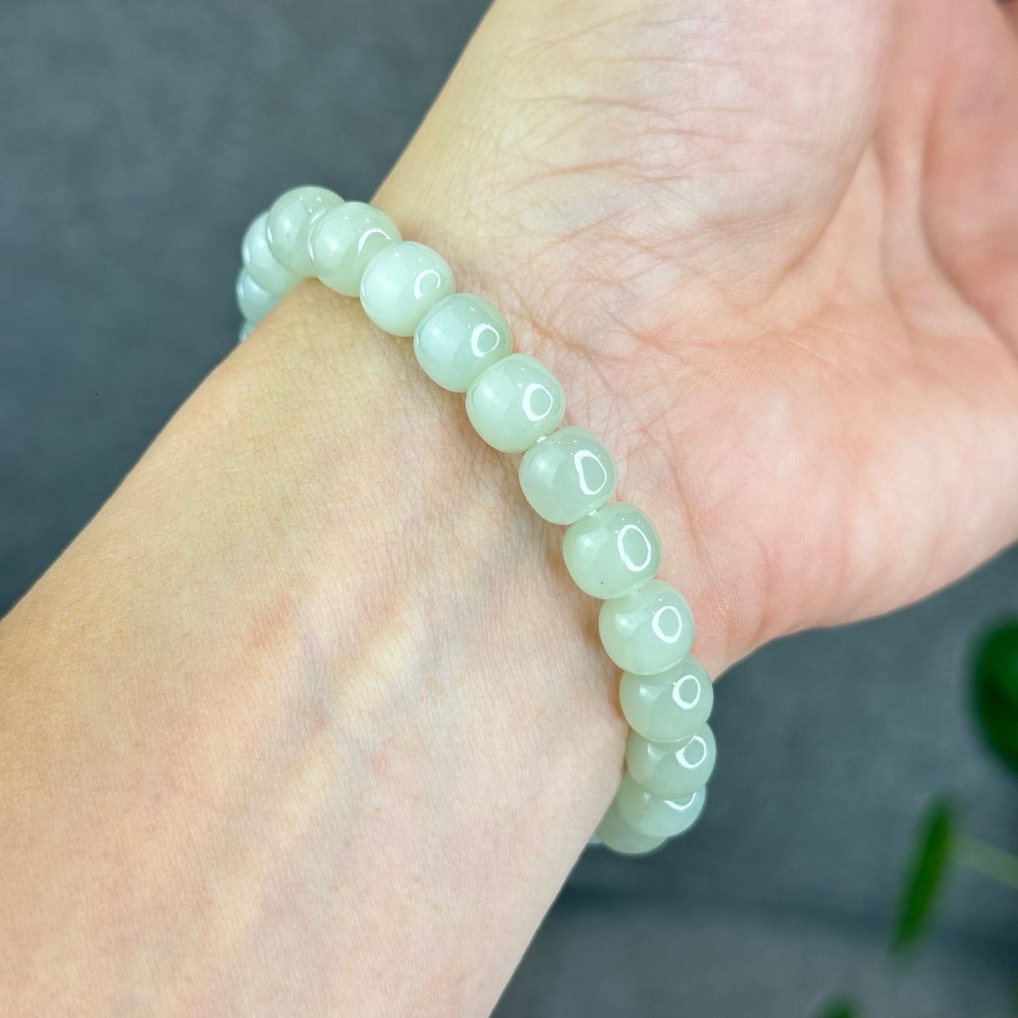 Natural Light Green Hetian Nephrite Jade Barrel Bracelet Size 8.8 mm