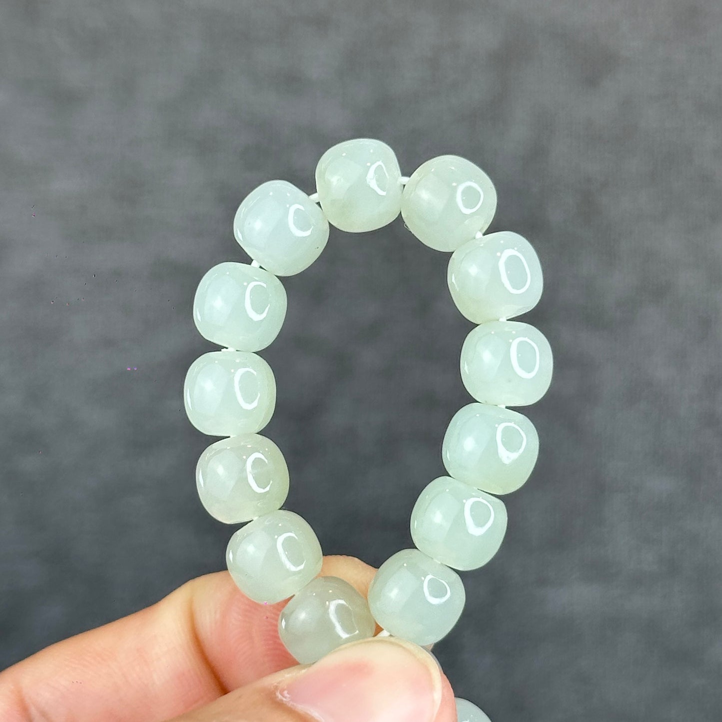 Natural Light Green Hetian Nephrite Jade Barrel Bracelet Size 8.8 mm