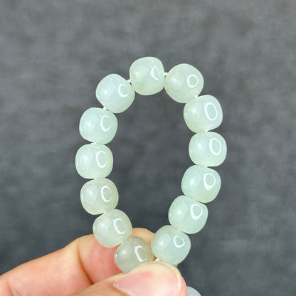 Natural Light Green Hetian Nephrite Jade Barrel Bracelet Size 8.8 mm