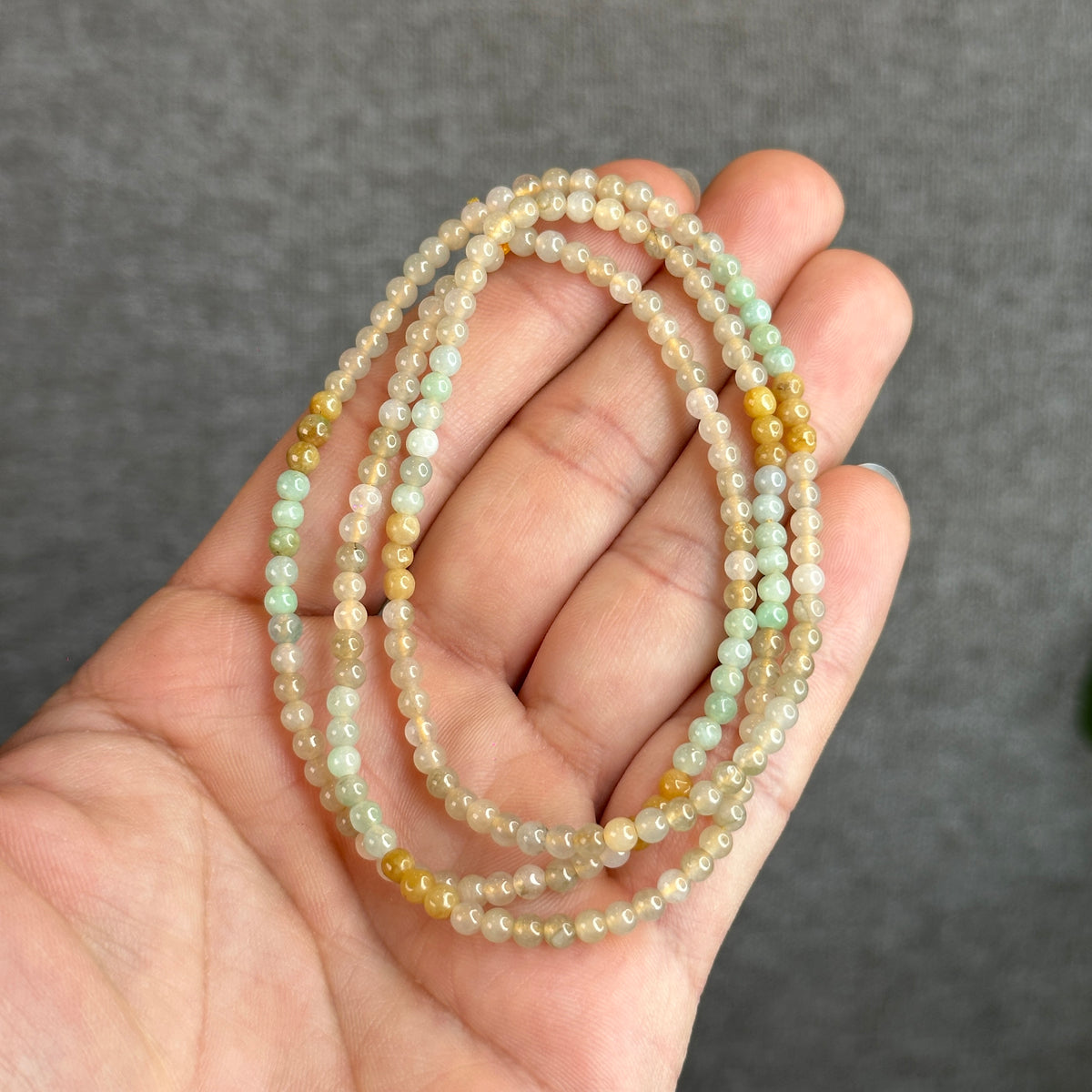 Bracelet triple enveloppe en jade jadéite multicolore orange taille 3,5-4 mm