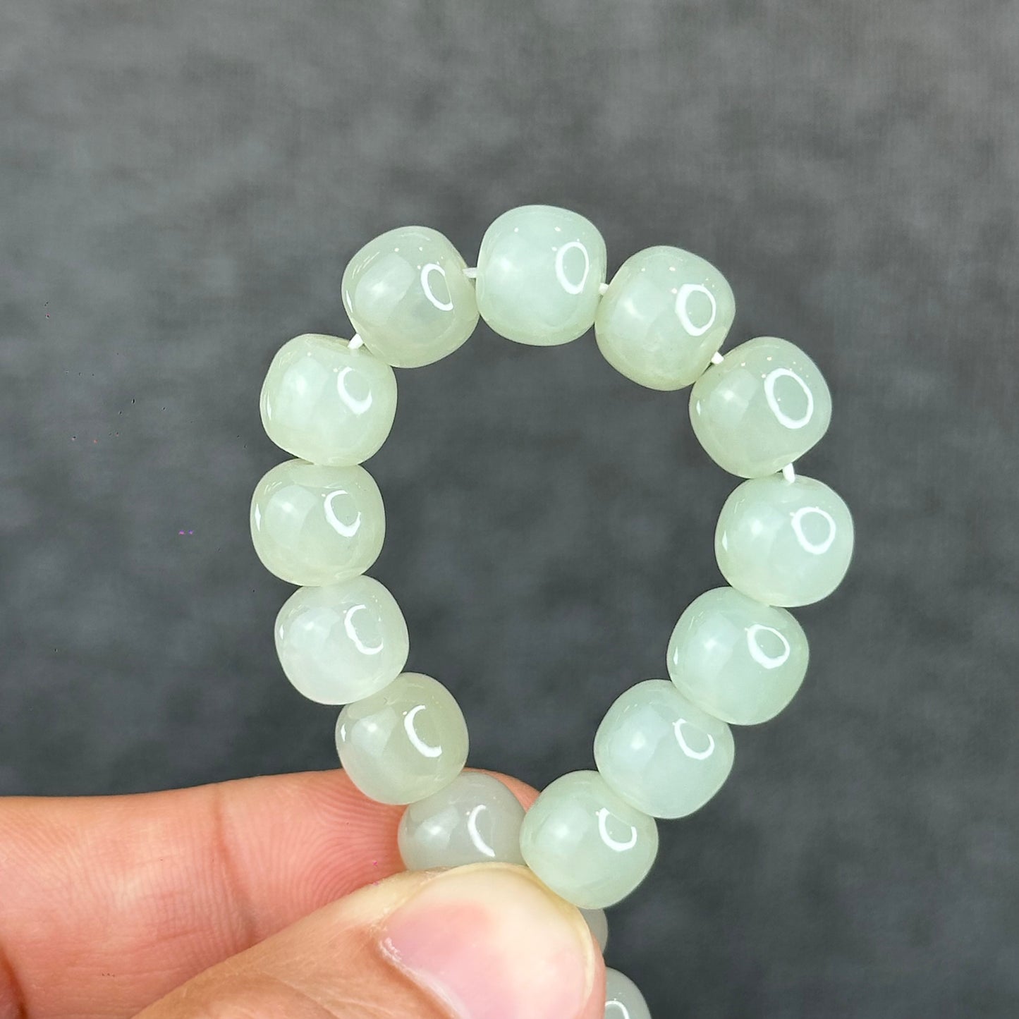Natural Light Green Hetian Nephrite Jade Barrel Bracelet Size 8.8 mm