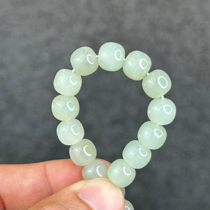 Natural Light Green Hetian Nephrite Jade Barrel Bracelet Size 8.8 mm