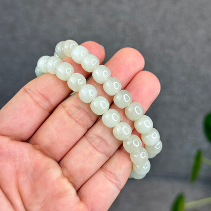 Natural Light Green Hetian Nephrite Jade Barrel Bracelet Size 8.8 mm