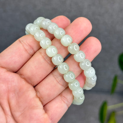 Natural Light Green Hetian Nephrite Jade Barrel Bracelet Size 8.8 mm