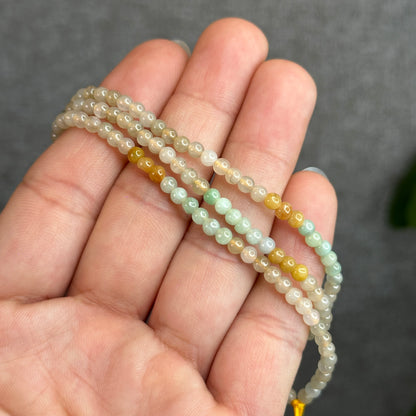 Bracelet triple enveloppe en jade jadéite multicolore orange taille 3,5-4 mm