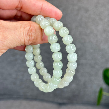 Natural Light Green Hetian Nephrite Jade Barrel Bracelet Size 8.8 mm