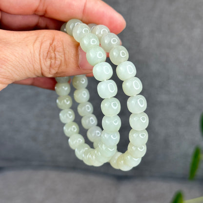 Natural Light Green Hetian Nephrite Jade Barrel Bracelet Size 8.8 mm