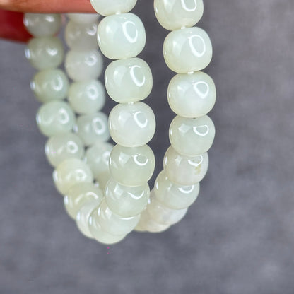 Natural Light Green Hetian Nephrite Jade Barrel Bracelet Size 8.8 mm