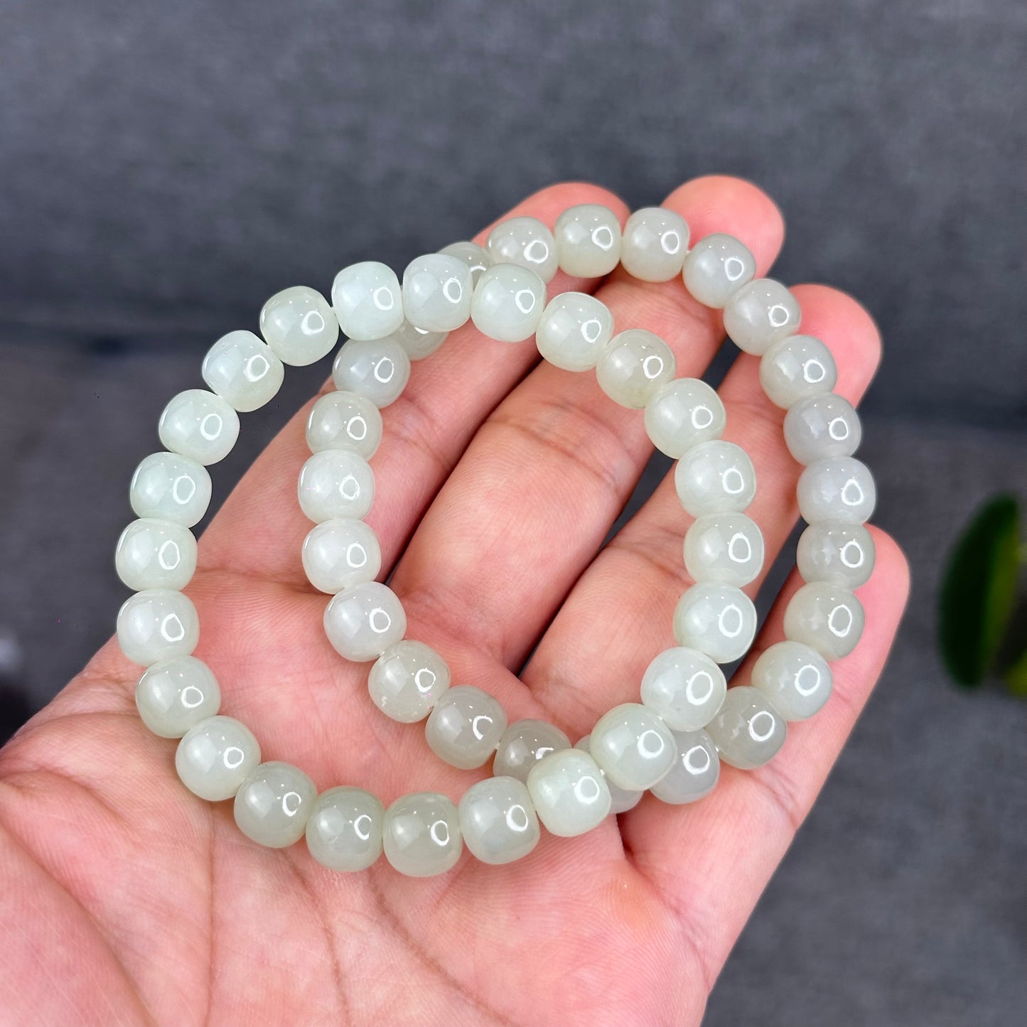 Natural Light Green Hetian Nephrite Jade Barrel Bracelet Size 8.8 mm