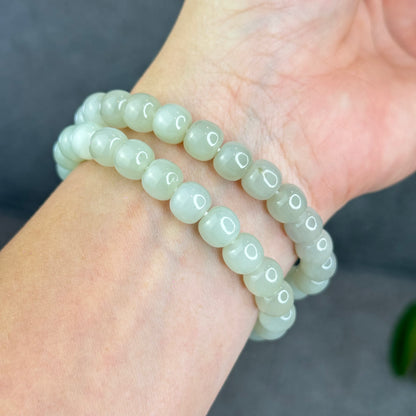 Natural Light Green Hetian Nephrite Jade Barrel Bracelet Size 8.8 mm