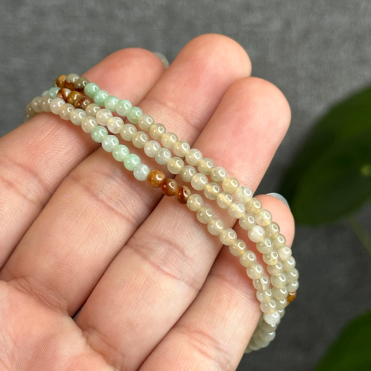 Orange Multi Colour Jadeite Jade Triple Wrap Bracelet Size 3.5-4 mm
