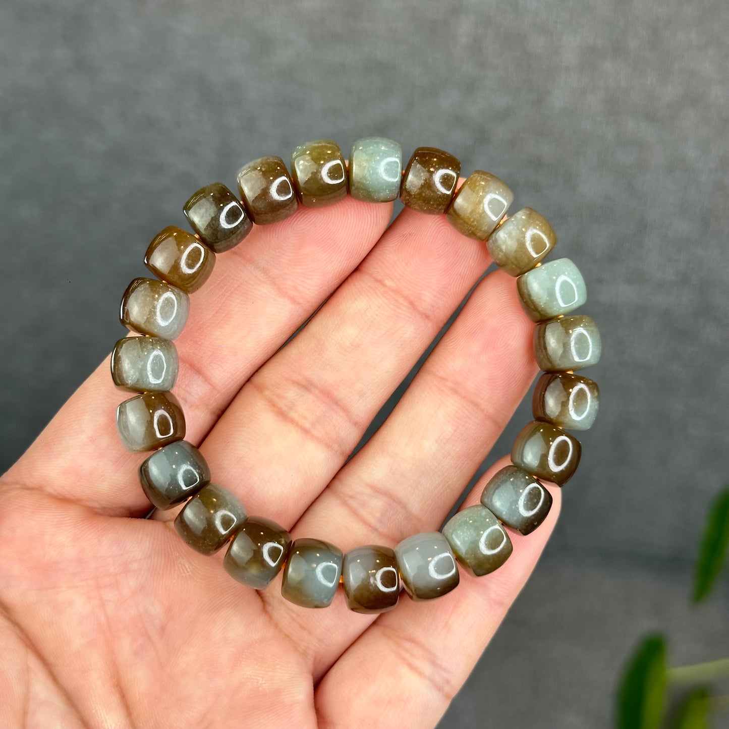 Natural Brown-Green Hetian Nephrite Jade Bracelet Size 10 mm
