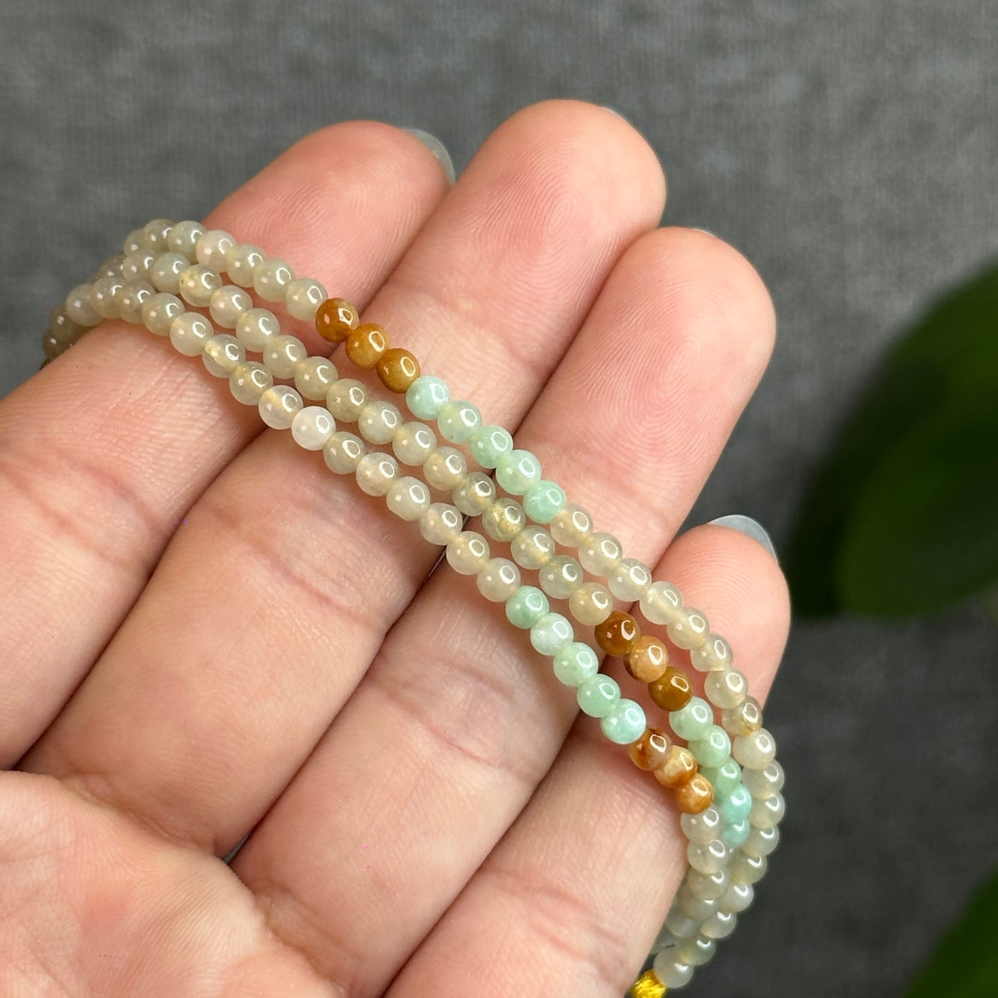 Orange Multi Colour Jadeite Jade Triple Wrap Bracelet Size 3.5-4 mm