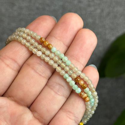 Orange Multi Colour Jadeite Jade Triple Wrap Bracelet Size 3.5-4 mm