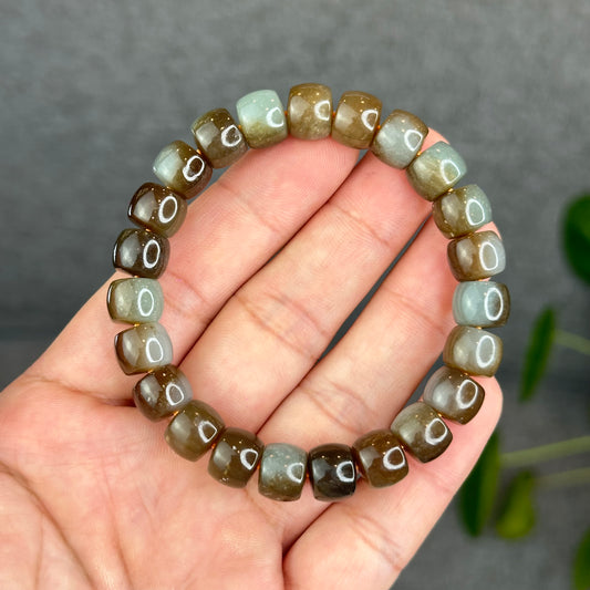 Natural Brown-Green Hetian Nephrite Jade Bracelet Size 10 mm