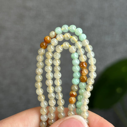 Orange Multi Colour Jadeite Jade Triple Wrap Bracelet Size 3.5-4 mm