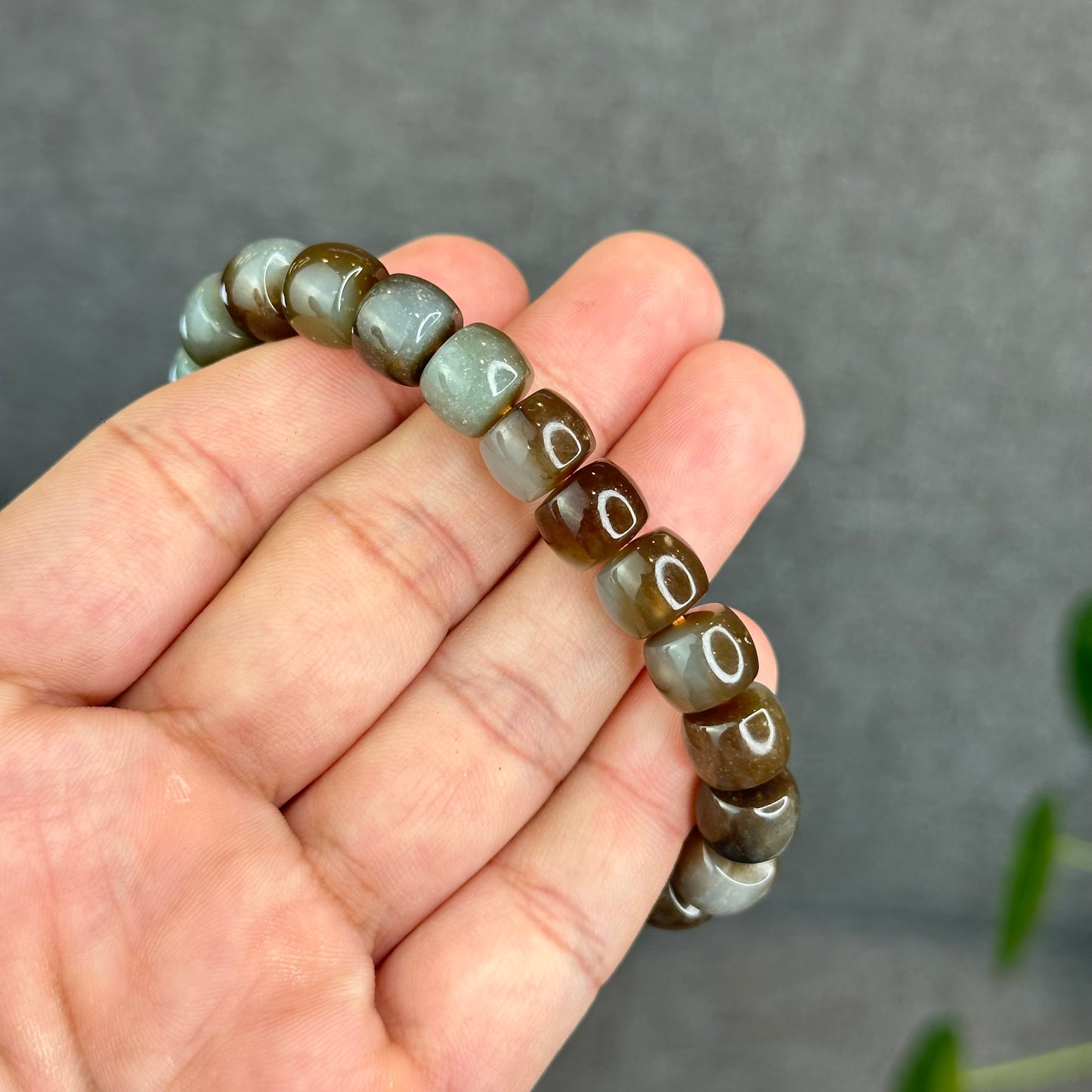 Natural Brown-Green Hetian Nephrite Jade Bracelet Size 10 mm