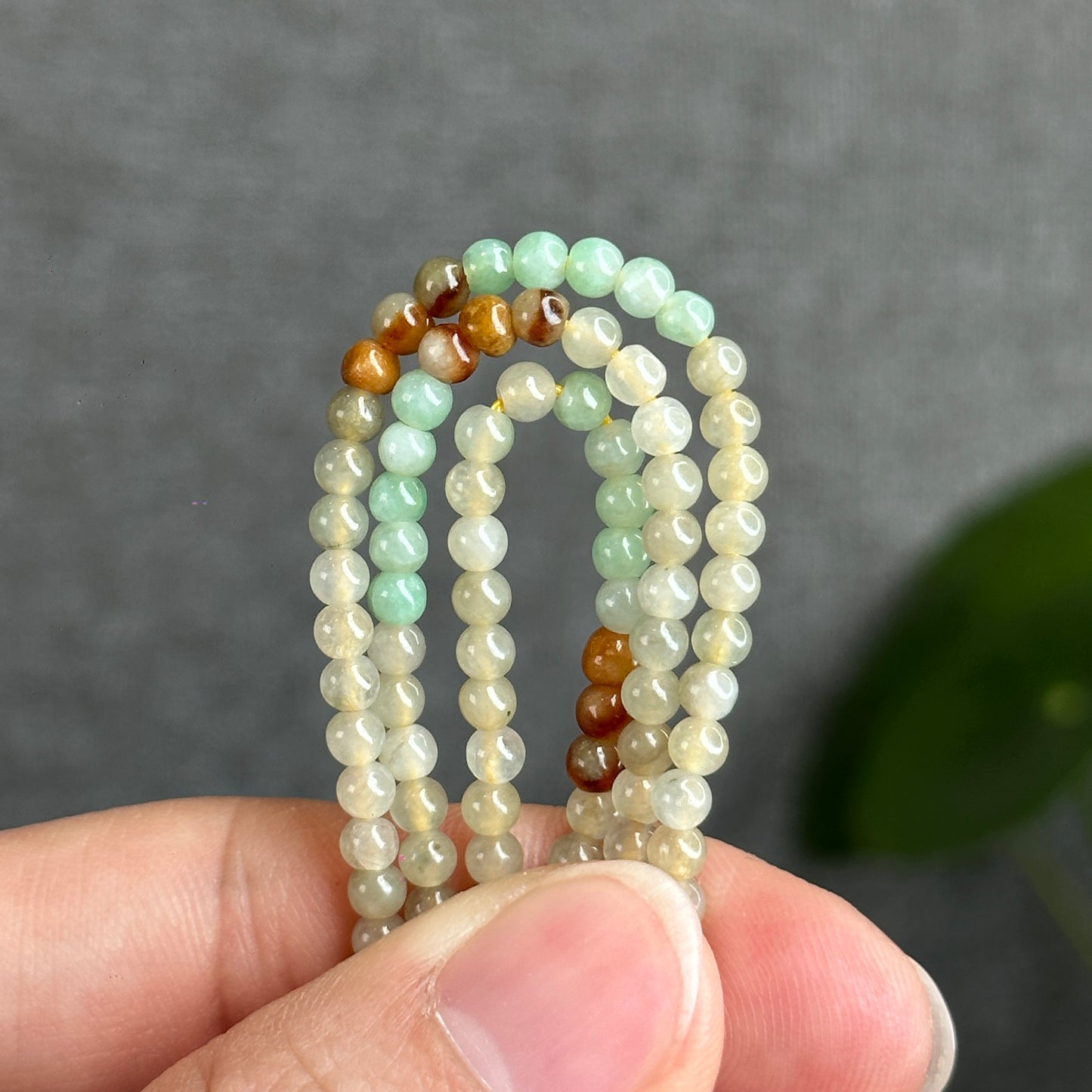 Orange Multi Colour Jadeite Jade Triple Wrap Bracelet Size 3.5-4 mm