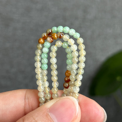 Orange Multi Colour Jadeite Jade Triple Wrap Bracelet Size 3.5-4 mm