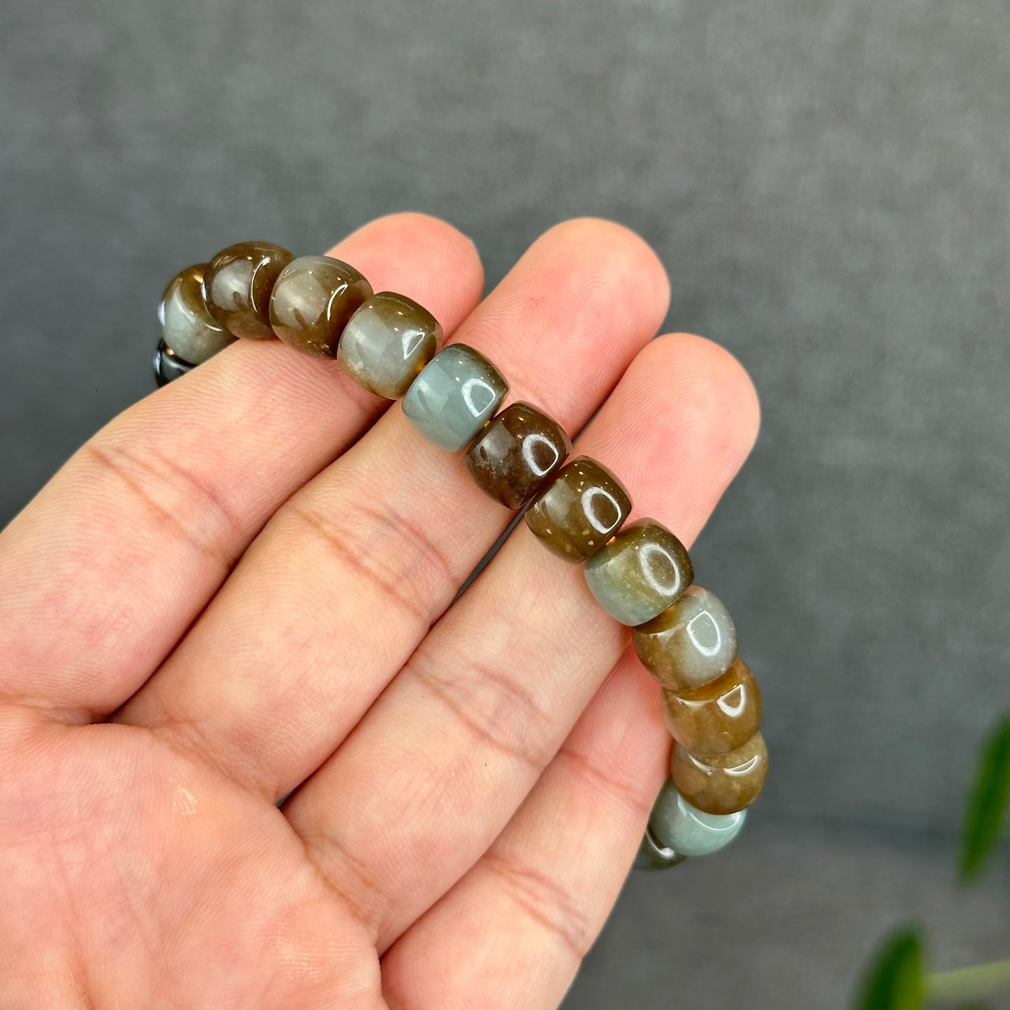 Natural Brown-Green Hetian Nephrite Jade Bracelet Size 10 mm