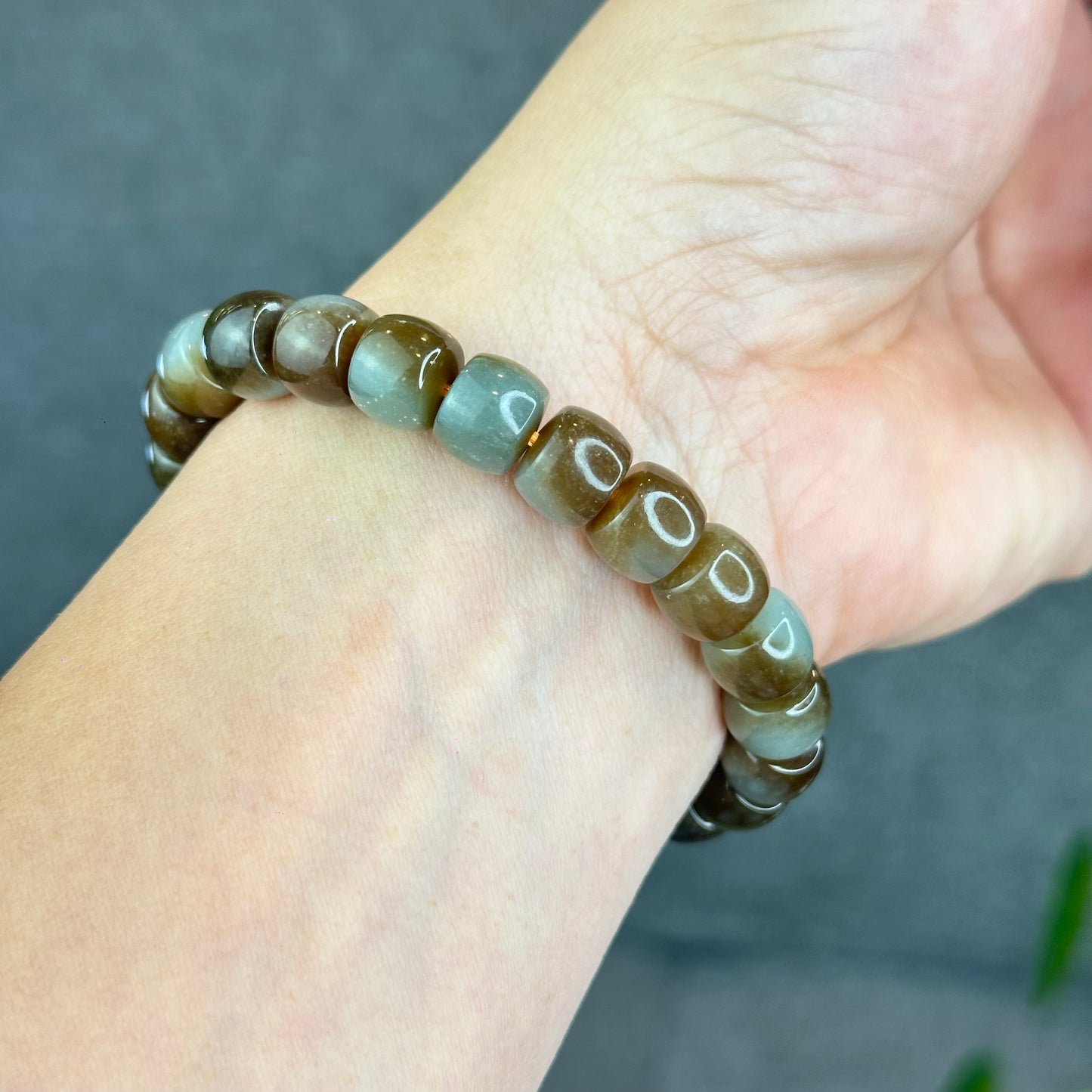 Natural Brown-Green Hetian Nephrite Jade Bracelet Size 10 mm