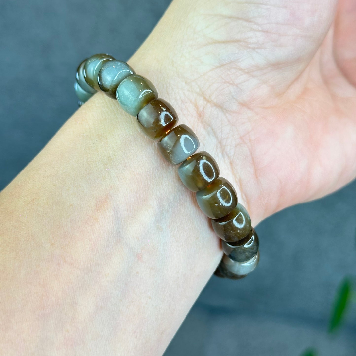 Natural Brown-Green Hetian Nephrite Jade Bracelet Size 10 mm