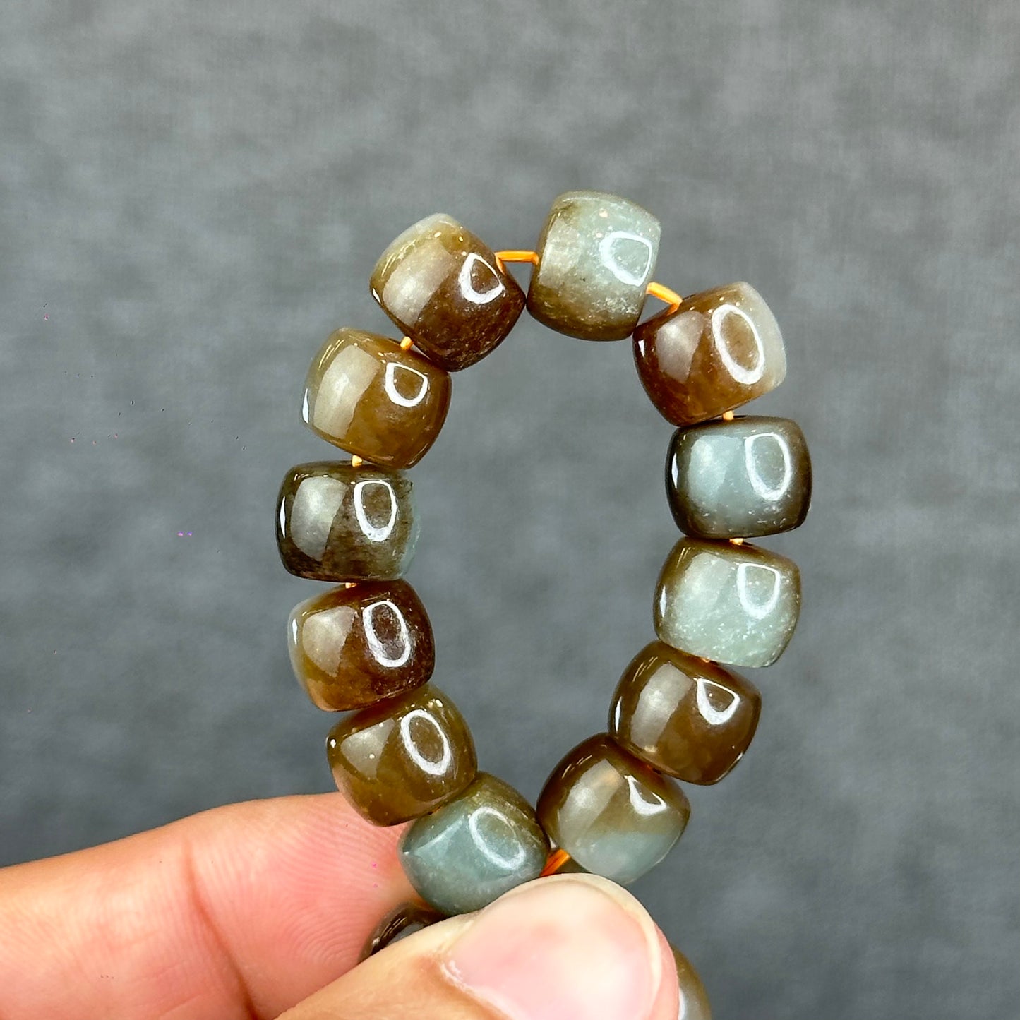 Natural Brown-Green Hetian Nephrite Jade Bracelet Size 10 mm