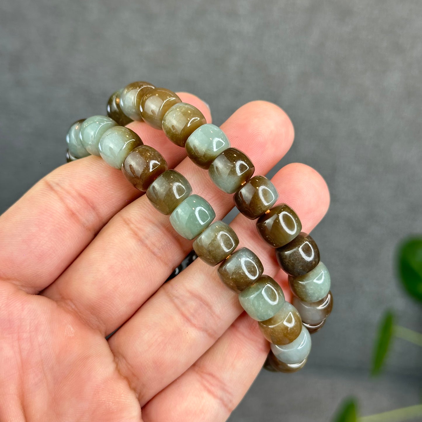 Natural Brown-Green Hetian Nephrite Jade Bracelet Size 10 mm