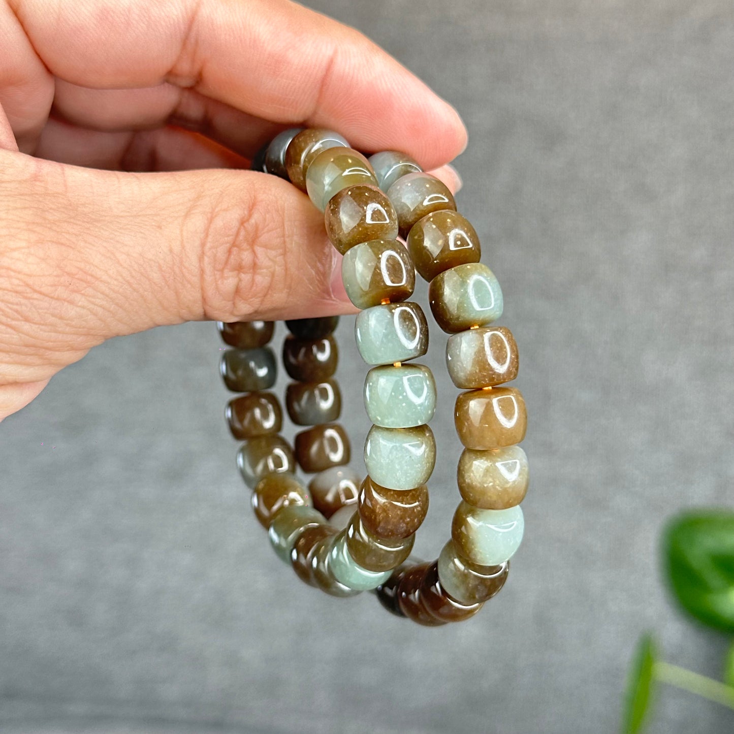 Natural Brown-Green Hetian Nephrite Jade Bracelet Size 10 mm