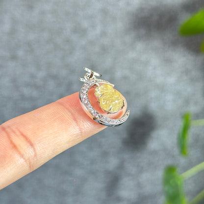 Ho Ly Golden Rutilated Quartz Pendant In Moon Gold Platted Silver Setting