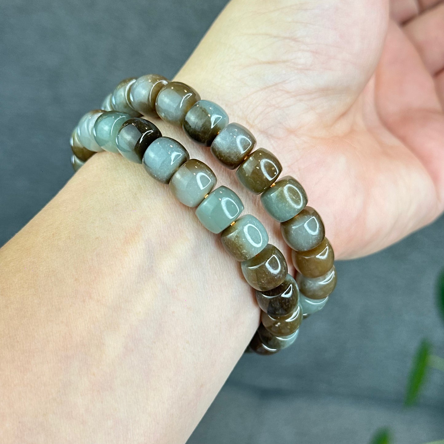 Natural Brown-Green Hetian Nephrite Jade Bracelet Size 10 mm