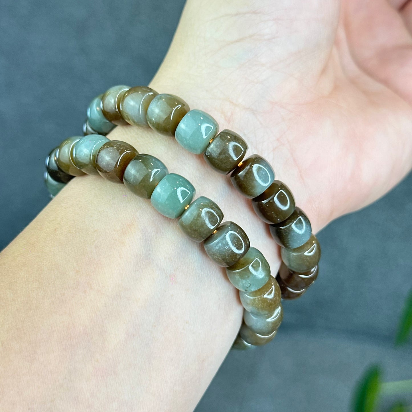 Natural Brown-Green Hetian Nephrite Jade Bracelet Size 10 mm