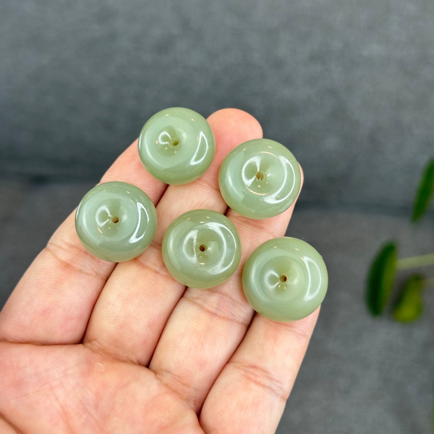 Natural Light Green Tea Hetian Nephrite Jade Donut