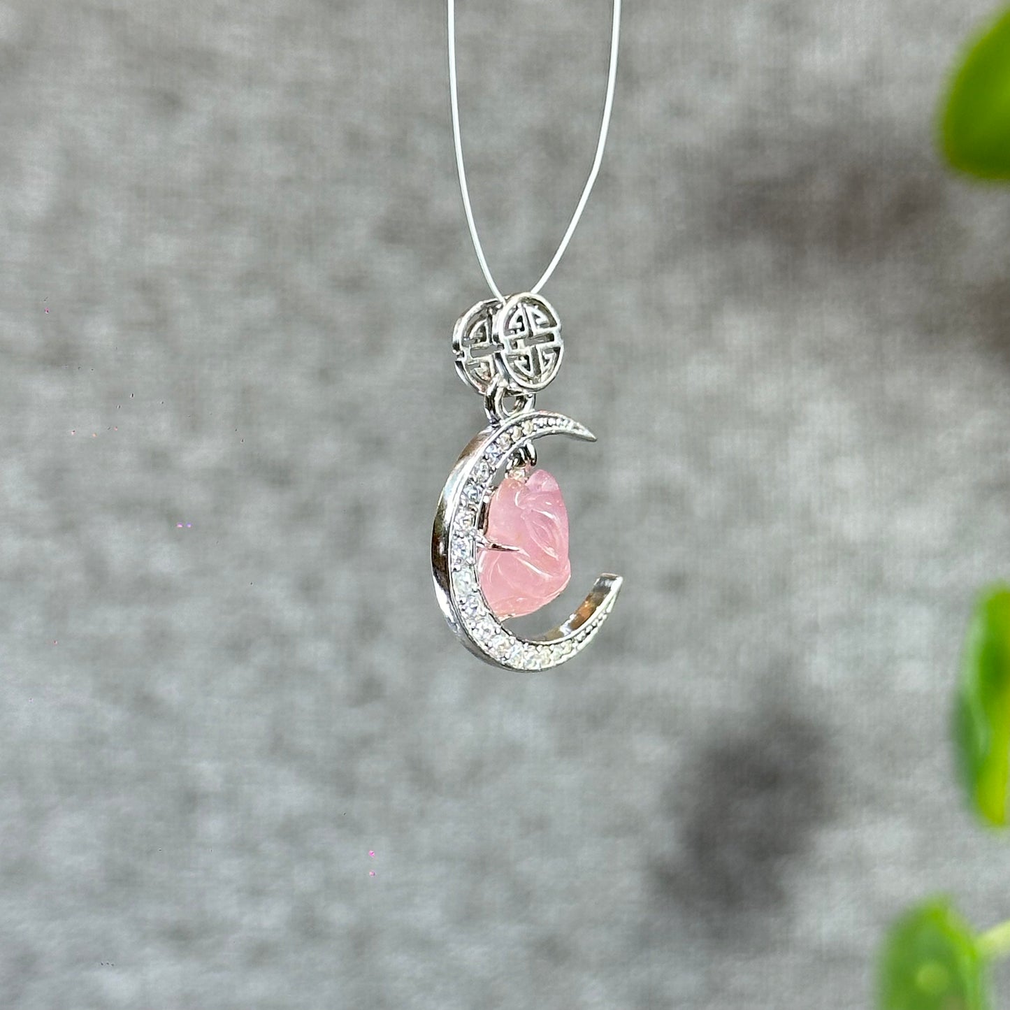 Ho Ly Rose Quartz Pendant In Moon Gold Platted Silver Setting