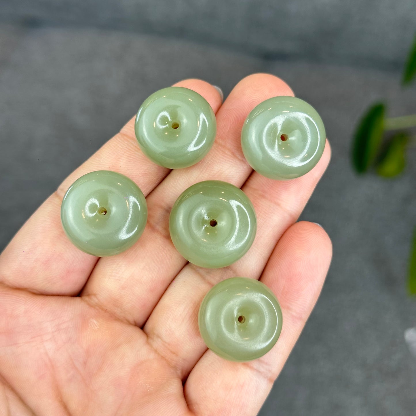 Natural Light Green Tea Hetian Nephrite Jade Donut