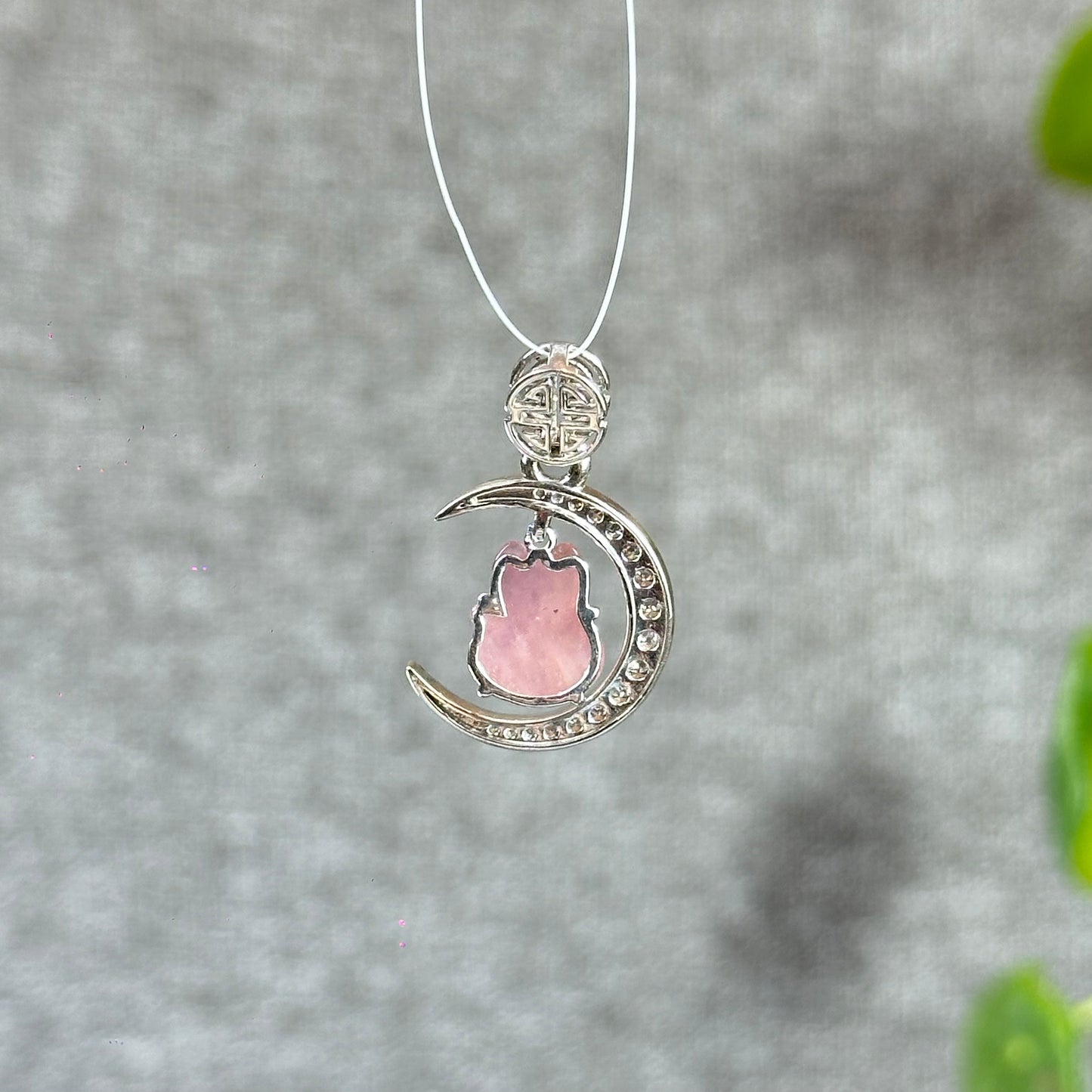 Ho Ly Rose Quartz Pendant In Moon Gold Platted Silver Setting