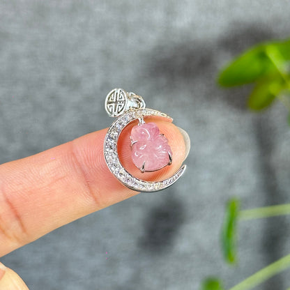 Ho Ly Rose Quartz Pendant In Moon Gold Platted Silver Setting