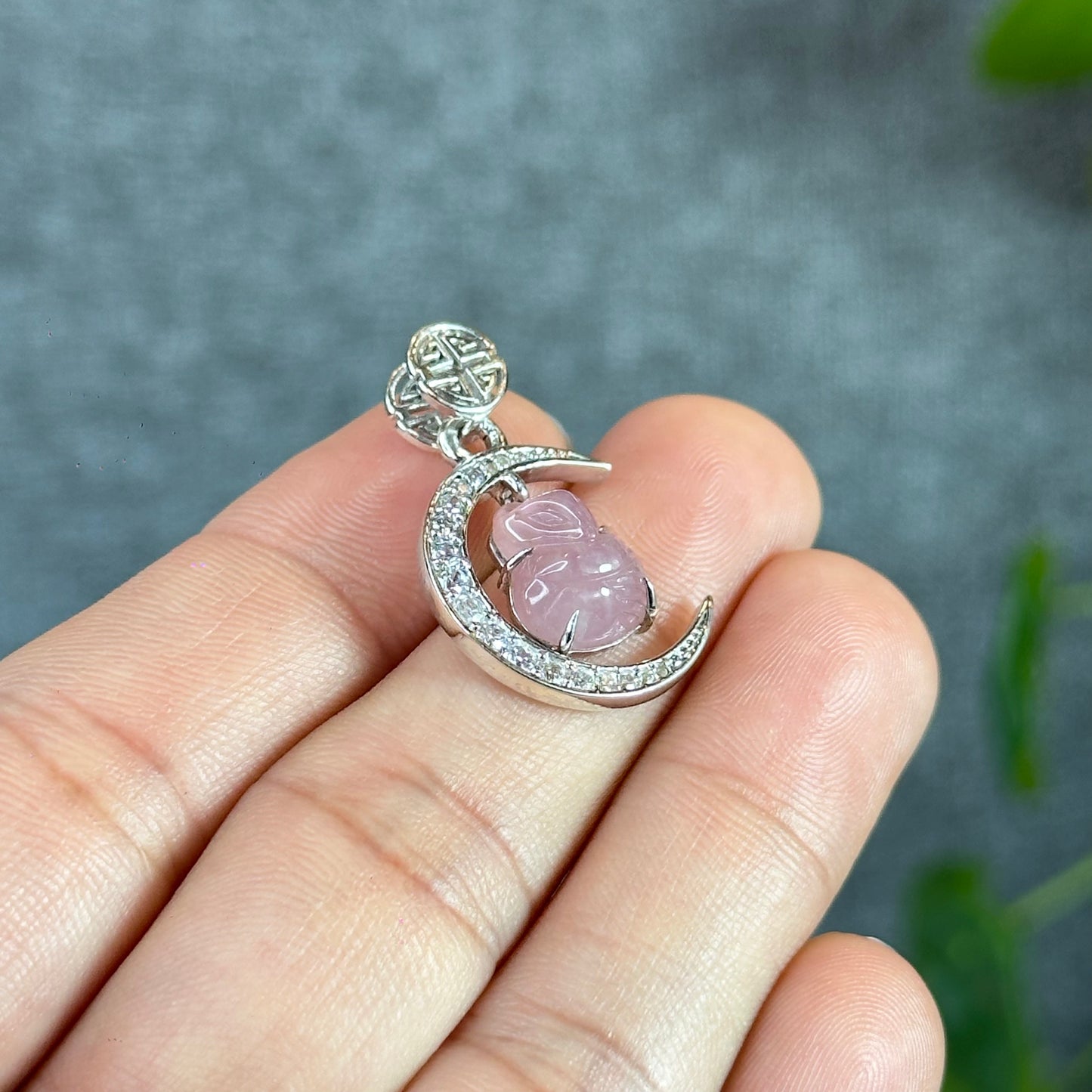Ho Ly Rose Quartz Pendant In Moon Gold Platted Silver Setting