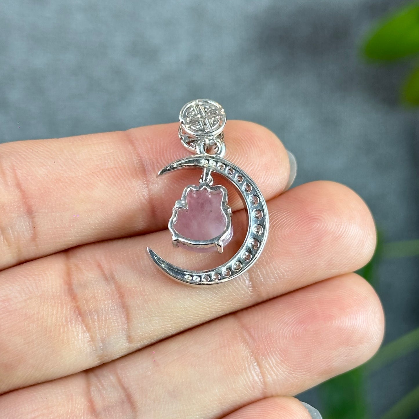 Ho Ly Rose Quartz Pendant In Moon Gold Platted Silver Setting